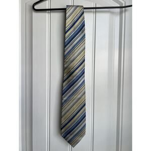 Burberry London Blue, Yellow, and Cream Striped Designer Tie Silk Necktie